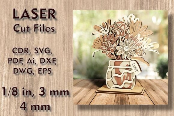 Download Vase with Flowers 3D Laser Cut Files - Laser cut files Collection