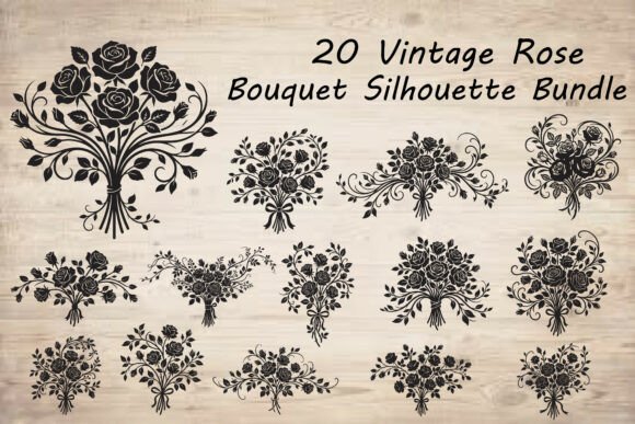 Download Vintage Rose Bouquet Silhouette - Rose bouquet silhouette Collection